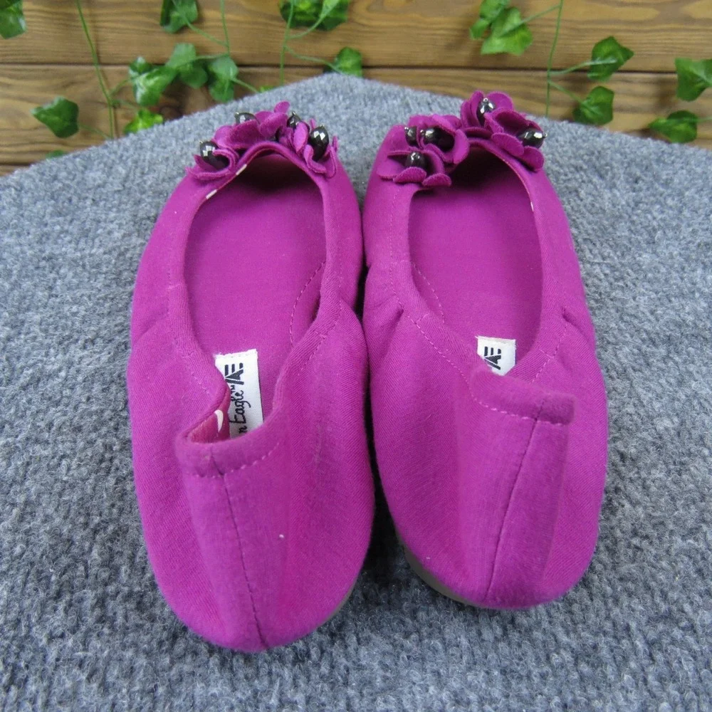 American‎ Eagle Women's 8 Magenta Textile Peep-Toe Ballet Flats Floral Beaded